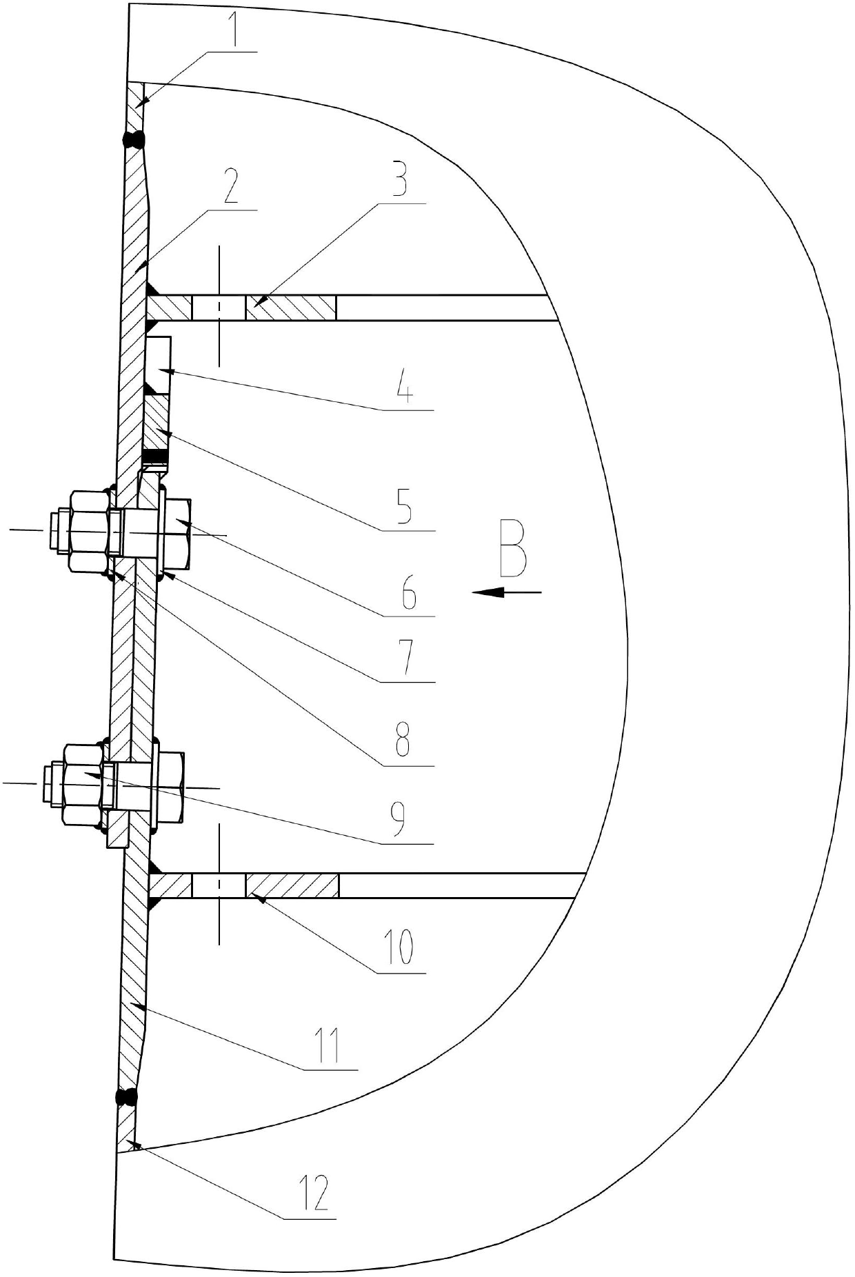 Flange-free connection mode and implementation method for barrel-type tower frame of large size wind turbine