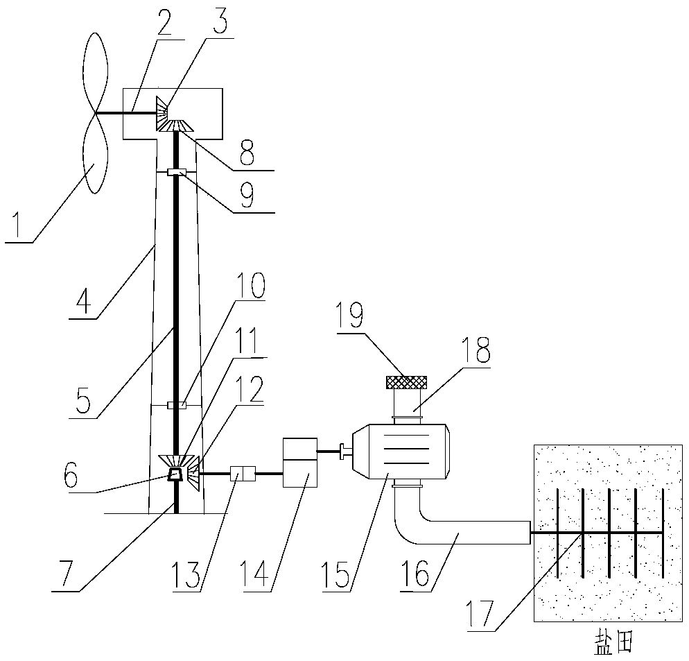 Wind power driving type salt field bittern evaporation system and method