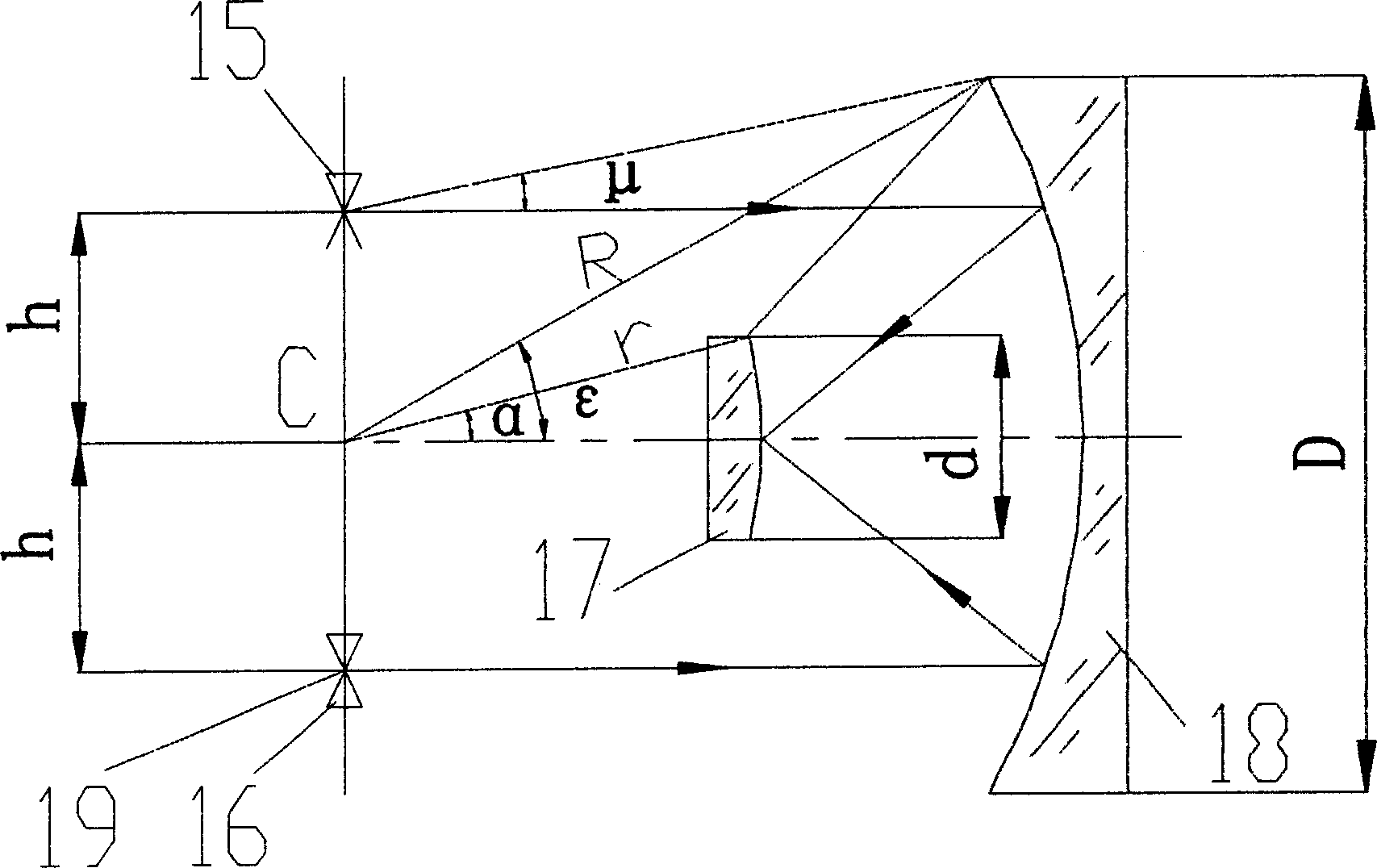 Holographic convex surface grid photo-etching light path design method