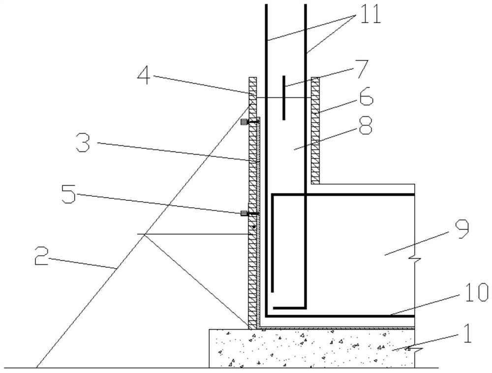 A construction method using vertical formwork as the base surface of pre-paved anti-adhesive self-adhesive waterproof membrane