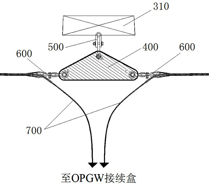 Power transmission line straight tower OPGW (Optical Fiber Composite Overhead Ground Wire) connection point deployment structure and method