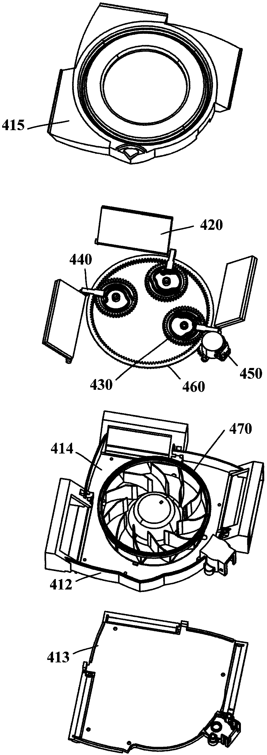 Branching air feeding device and refrigerator