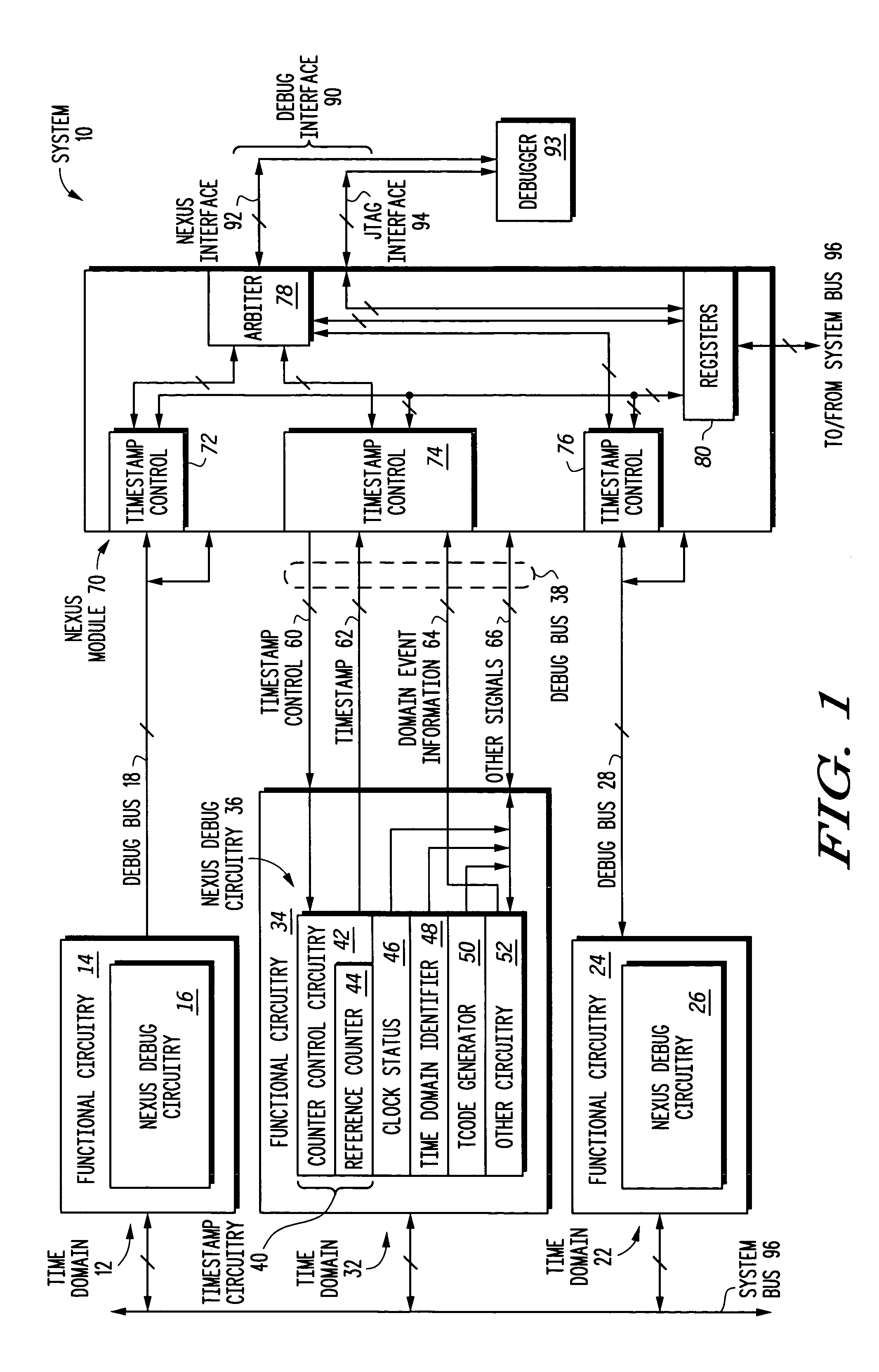 Apparatus and method for time ordering events in a system having multiple time domains