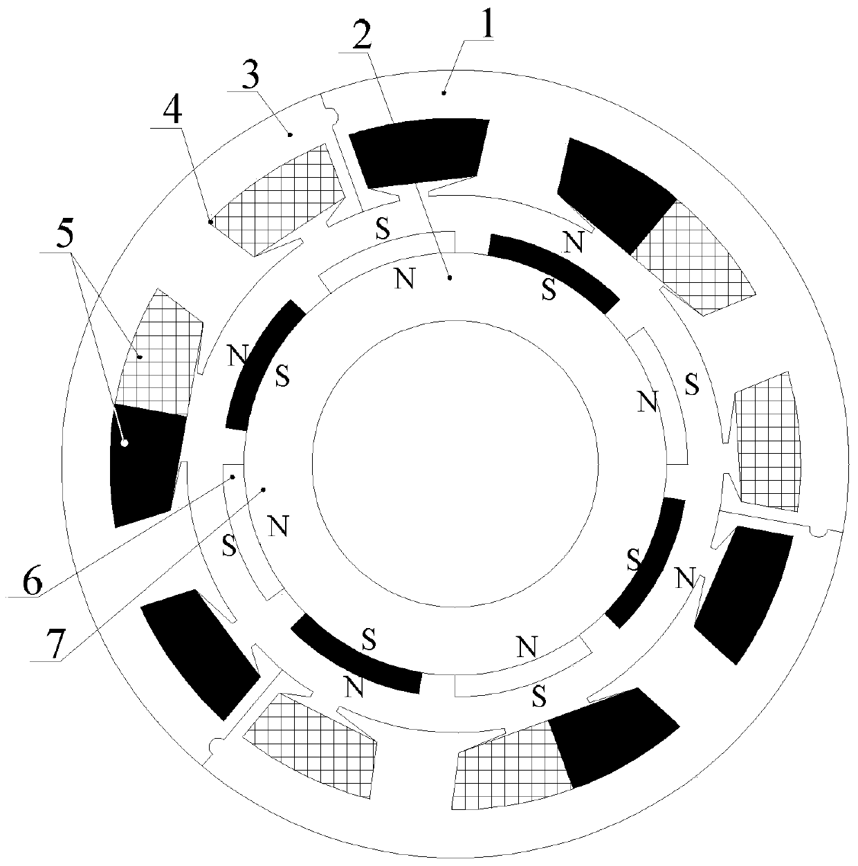 Modular multi-phase permanent magnet synchronous motor based on single-layer and double-layer hybrid windings