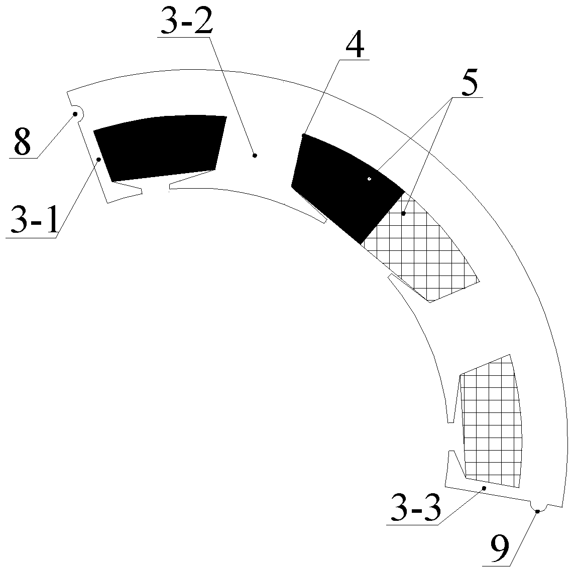 Modular multi-phase permanent magnet synchronous motor based on single-layer and double-layer hybrid windings