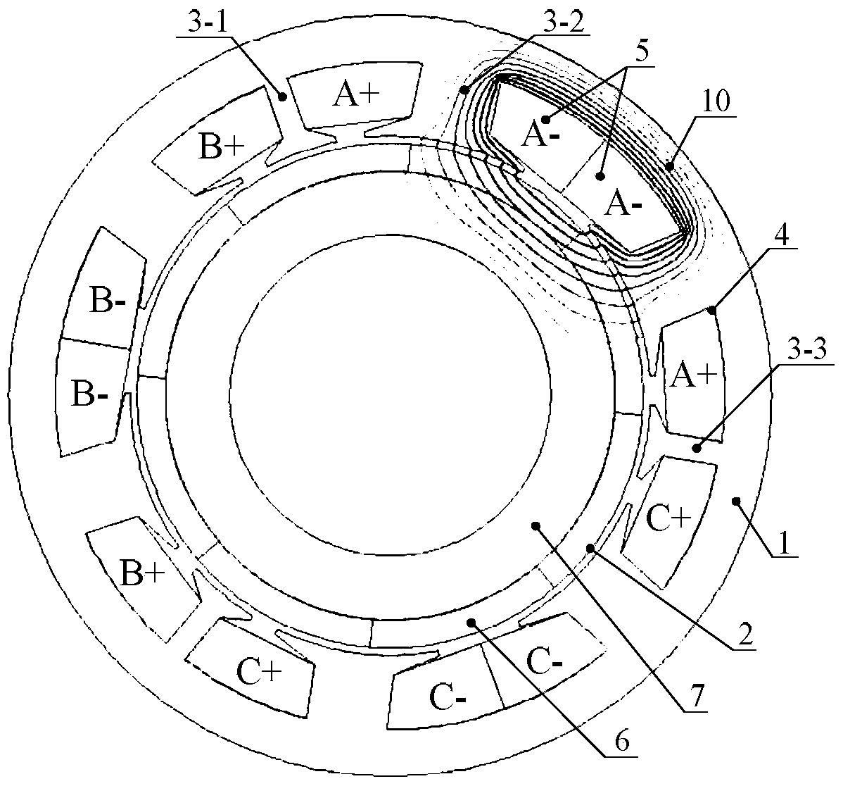 Modular multi-phase permanent magnet synchronous motor based on single-layer and double-layer hybrid windings