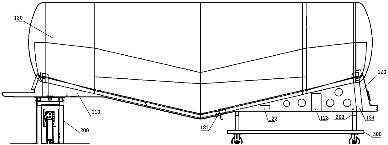 Auxiliary tooling and application method for positioning welding of front and rear half-hanging tank seats