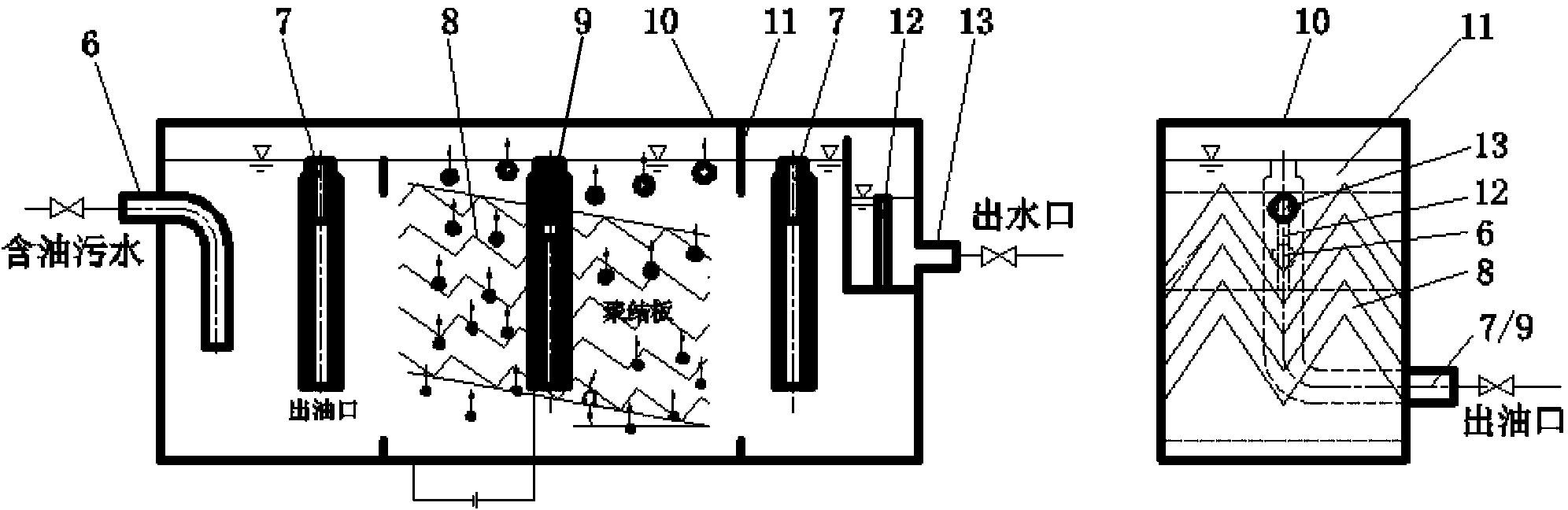 Physical demulsifying and coalescing and oil-water separating method for oil-water emulsion under micro-electric field effect