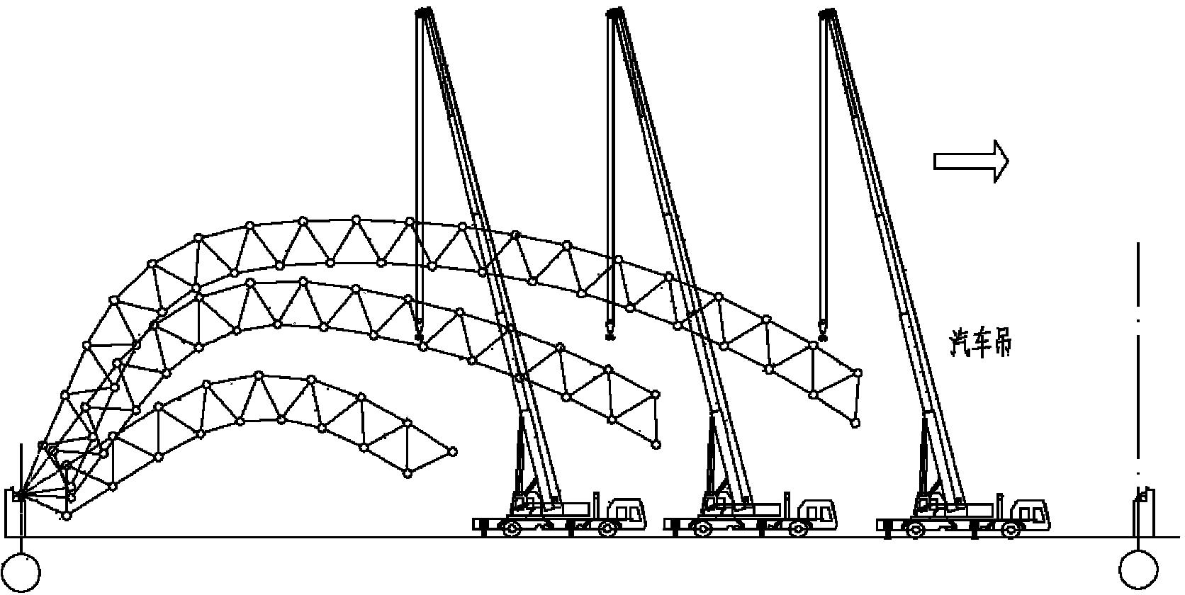 Installation construction method of roof lattice shell structure without supports and cantilevers