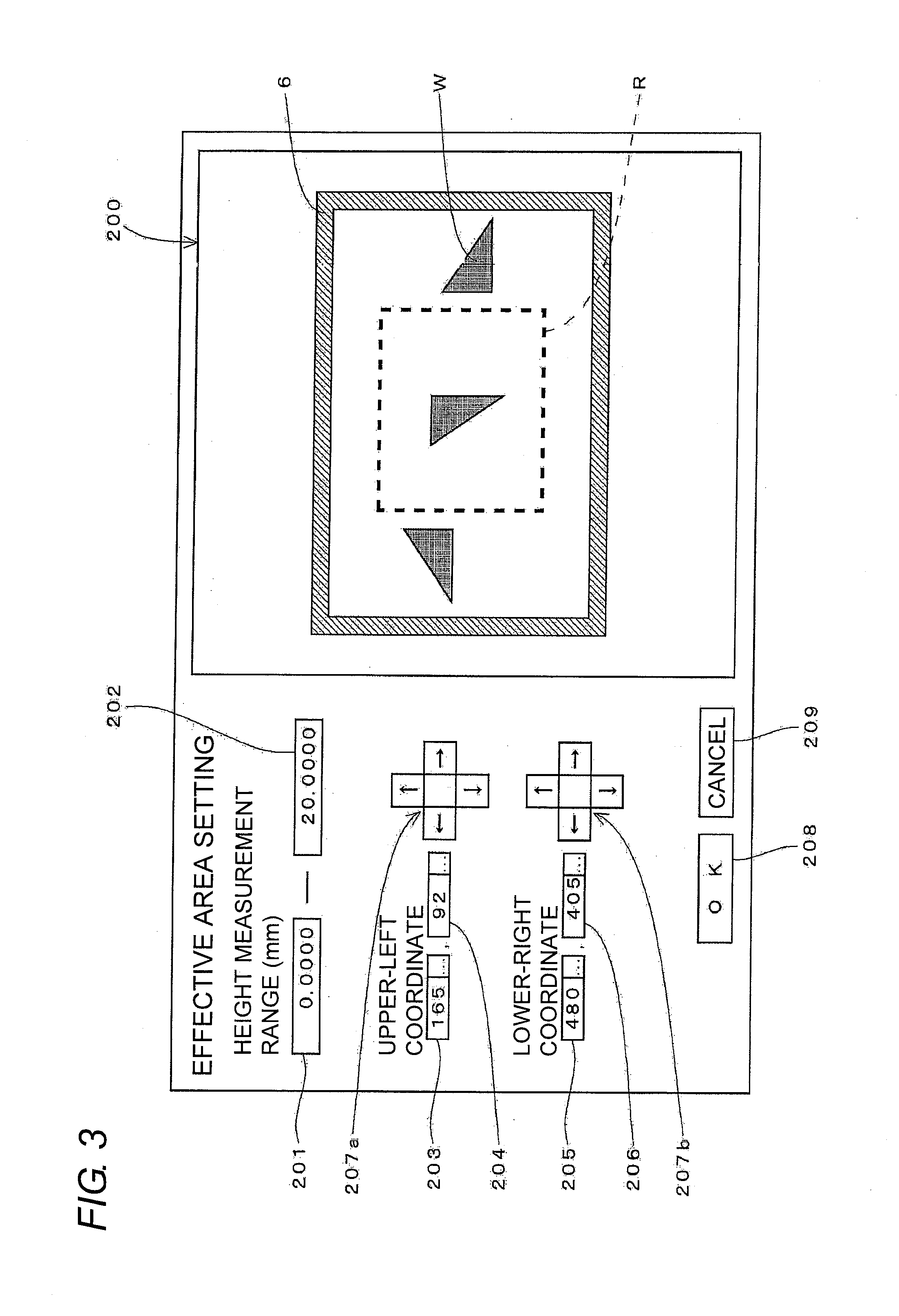 Method for dislaying measurement effective area in three-dimensional visual sensor and three-dimensional visual sensor