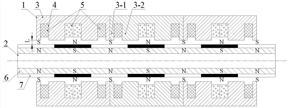 Modularization cylindrical multi-phase permanent magnet linear motor based on single-layer and double-layer mixed windings