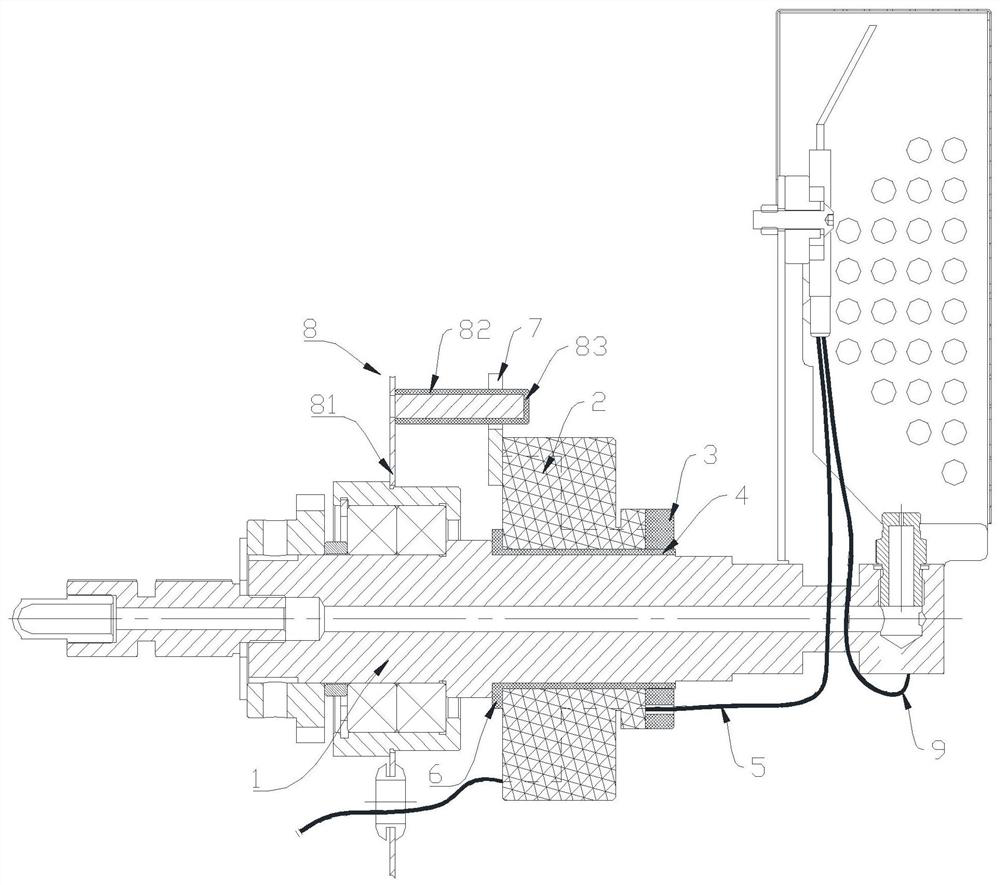 An anti-winding and high-voltage isolation structure for a rotary flamethrower wire and a rotary flamethrower