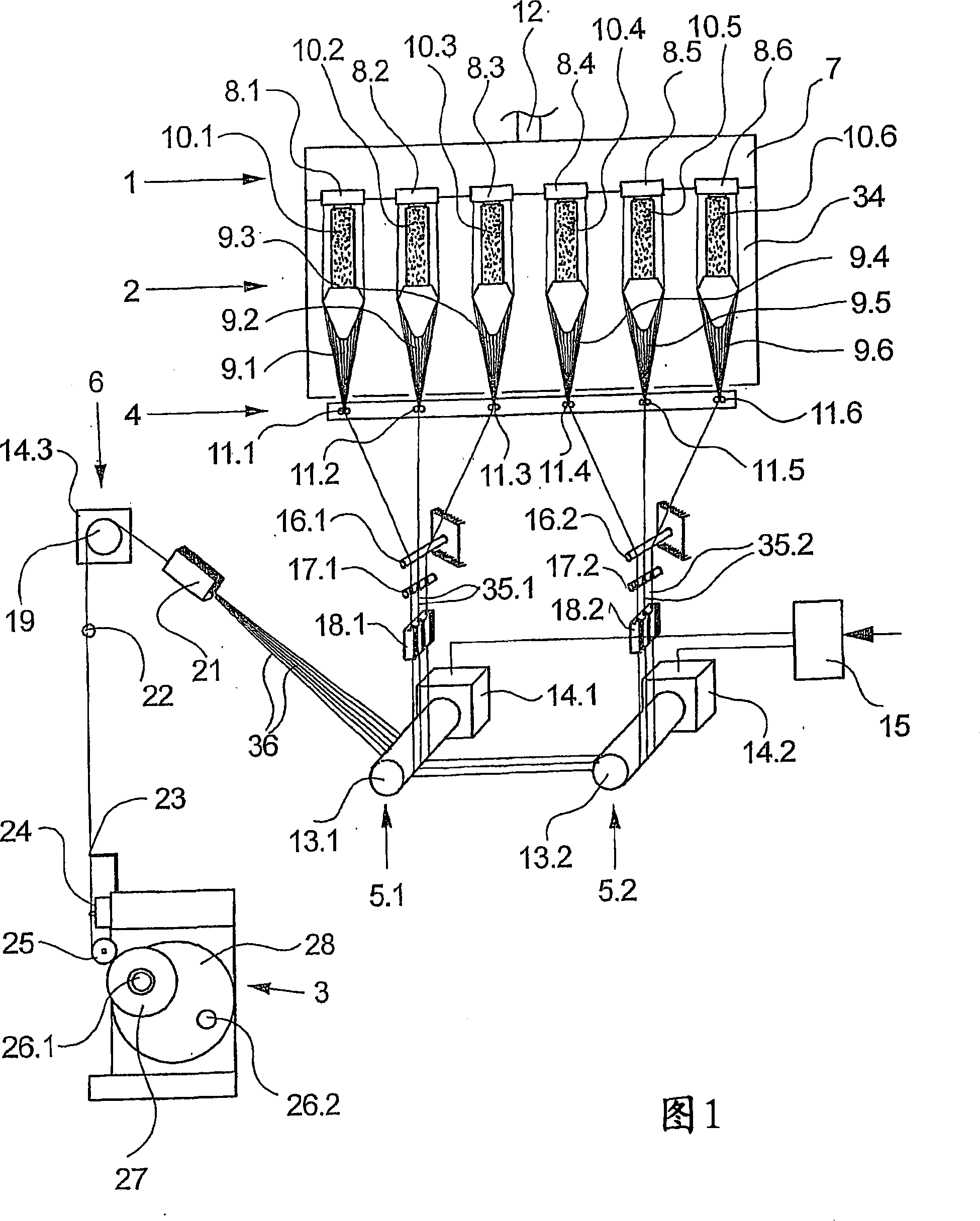 Device and method for melt-spinning, drawing off, processing, and winding up several synthetic threads