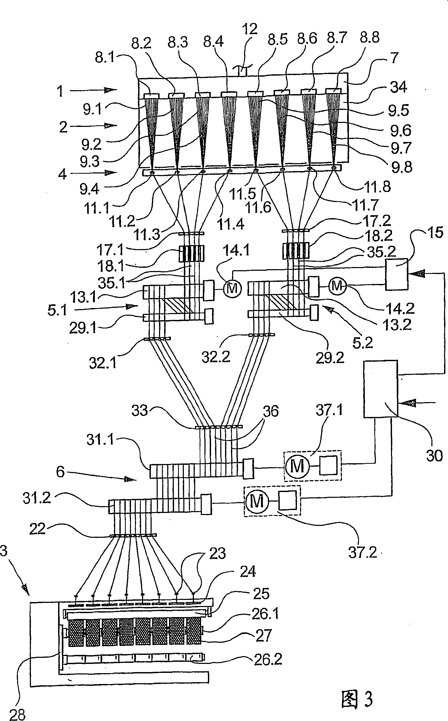 Device and method for melt-spinning, drawing off, processing, and winding up several synthetic threads