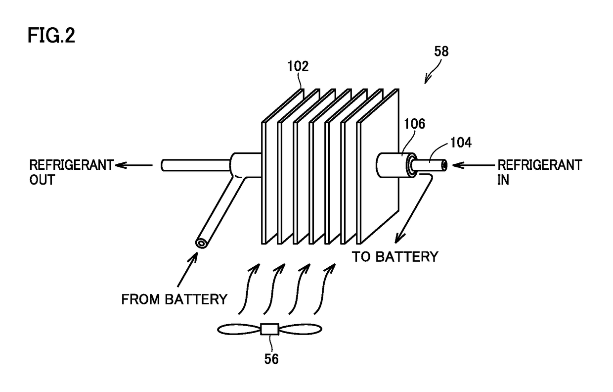 Battery temperature regulating device mounted to a vehicle with an air conditioner and a battery