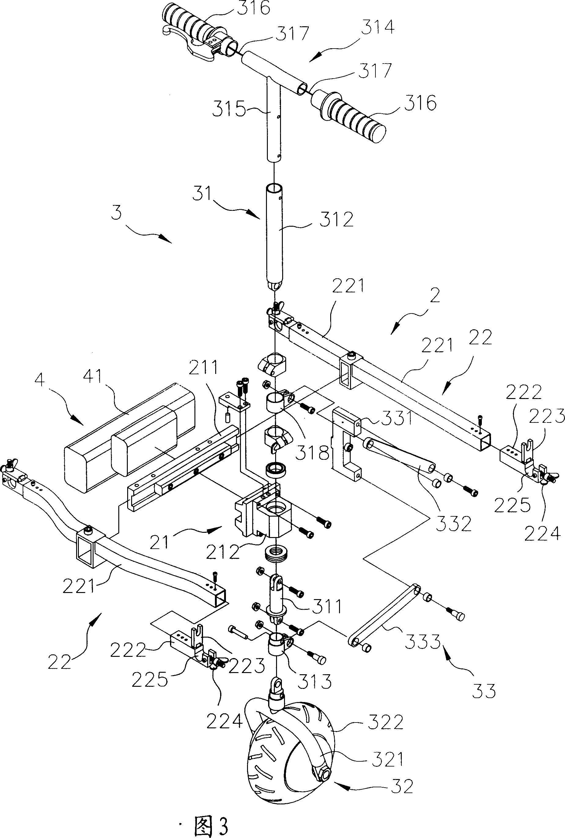 Auxiliary electric wheelchair device with draw-in and draw-off function