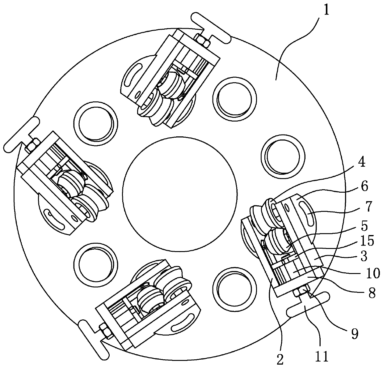 Fan-shaped insulated wire core cabling anti-turnover device