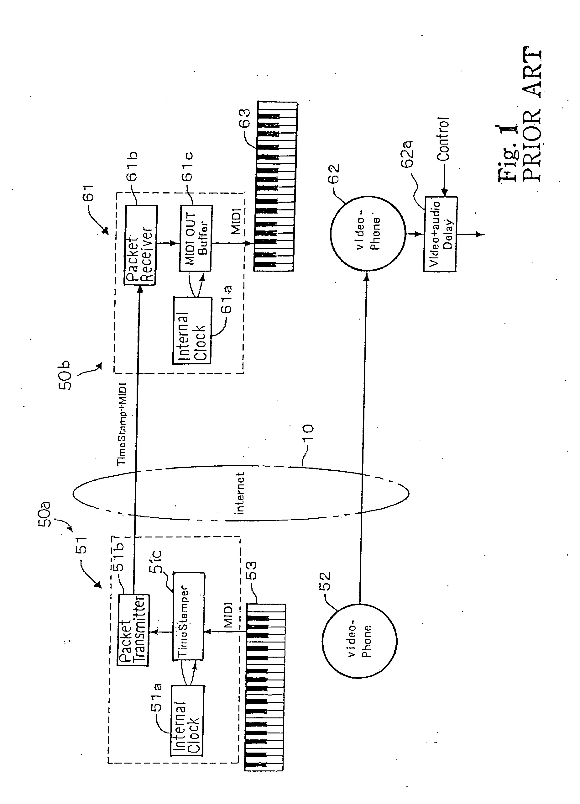 Separate-type musical performance system for synchronously producing sound and visual images and audio-visual station incorporated therein