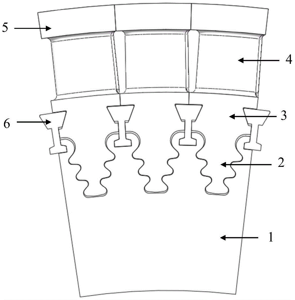 A vibration-reducing pressure-bearing damping structure of the root platform of the moving blade