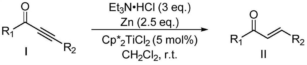 Method for preparing chalcone compound by catalyzing selective hydrogenation reduction of acetylenic ketone with Ti (III) complex