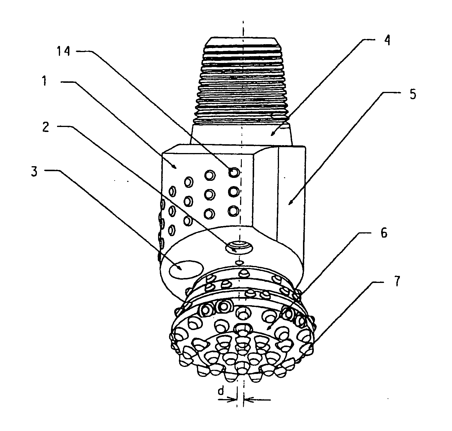 Roller bit with a journal pin offset from the central axis thereof