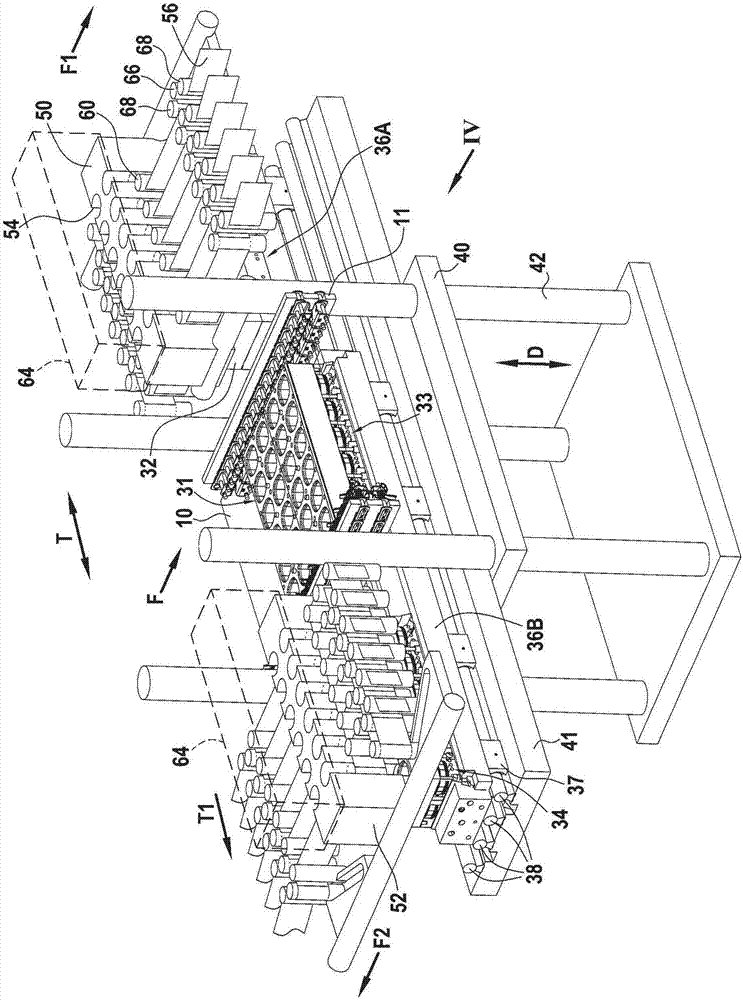 Device for thermoforming containers having translational mould blocks
