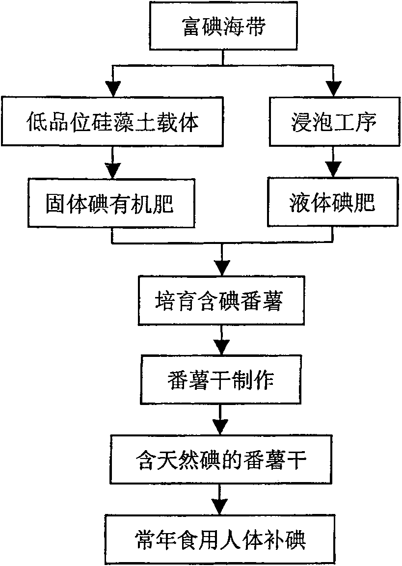 Method for making dried sweet potato containing iodine