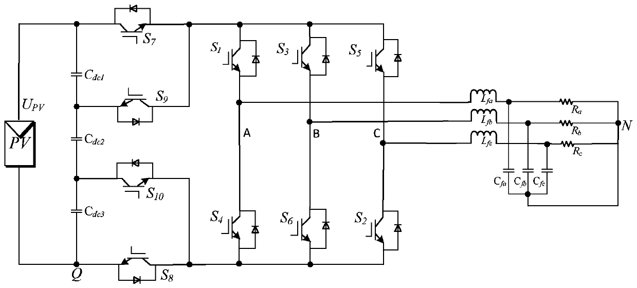 A ten-switch clamp type three-phase non-isolated photovoltaic inverter topology