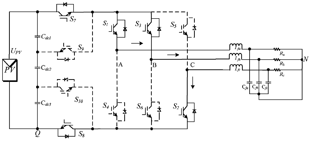 A ten-switch clamp type three-phase non-isolated photovoltaic inverter topology