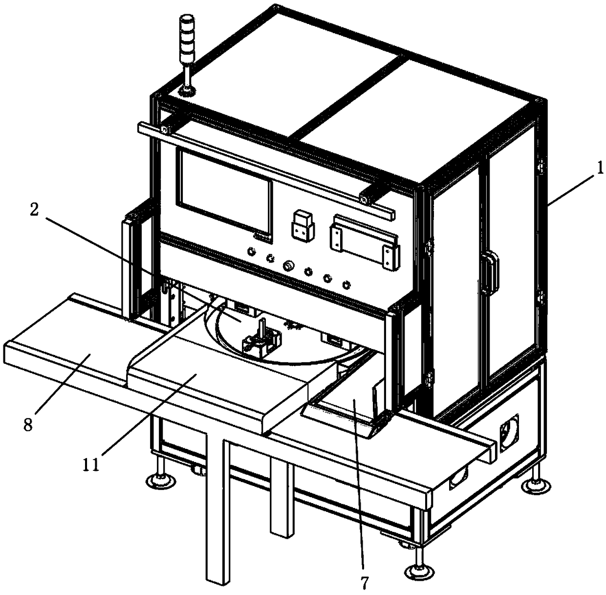 Mouse label sticking and inspection device