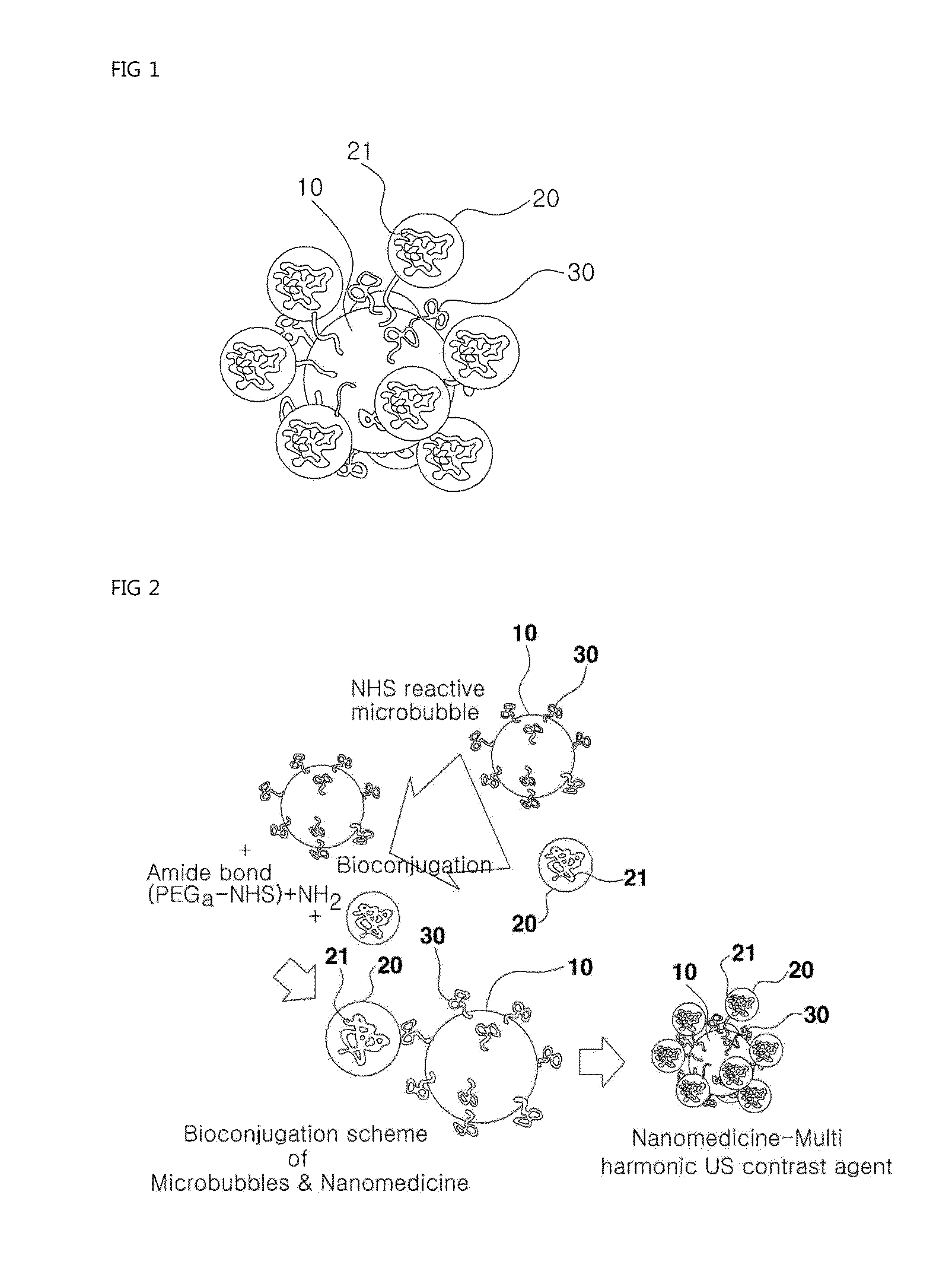 Ultrasound contrast agent with nanoparticles including drug and method for preparing the same