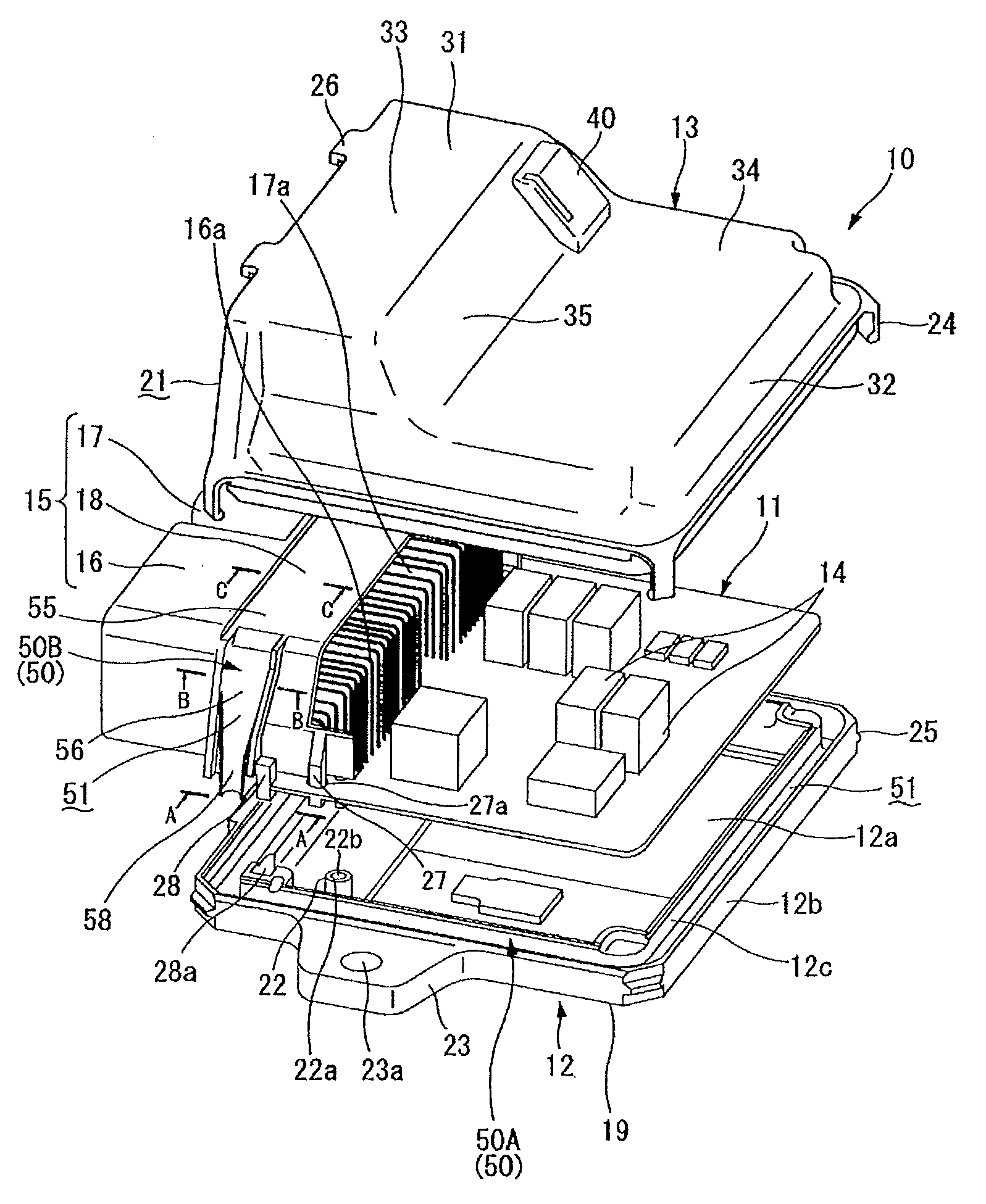 Seal structure for electronic control device