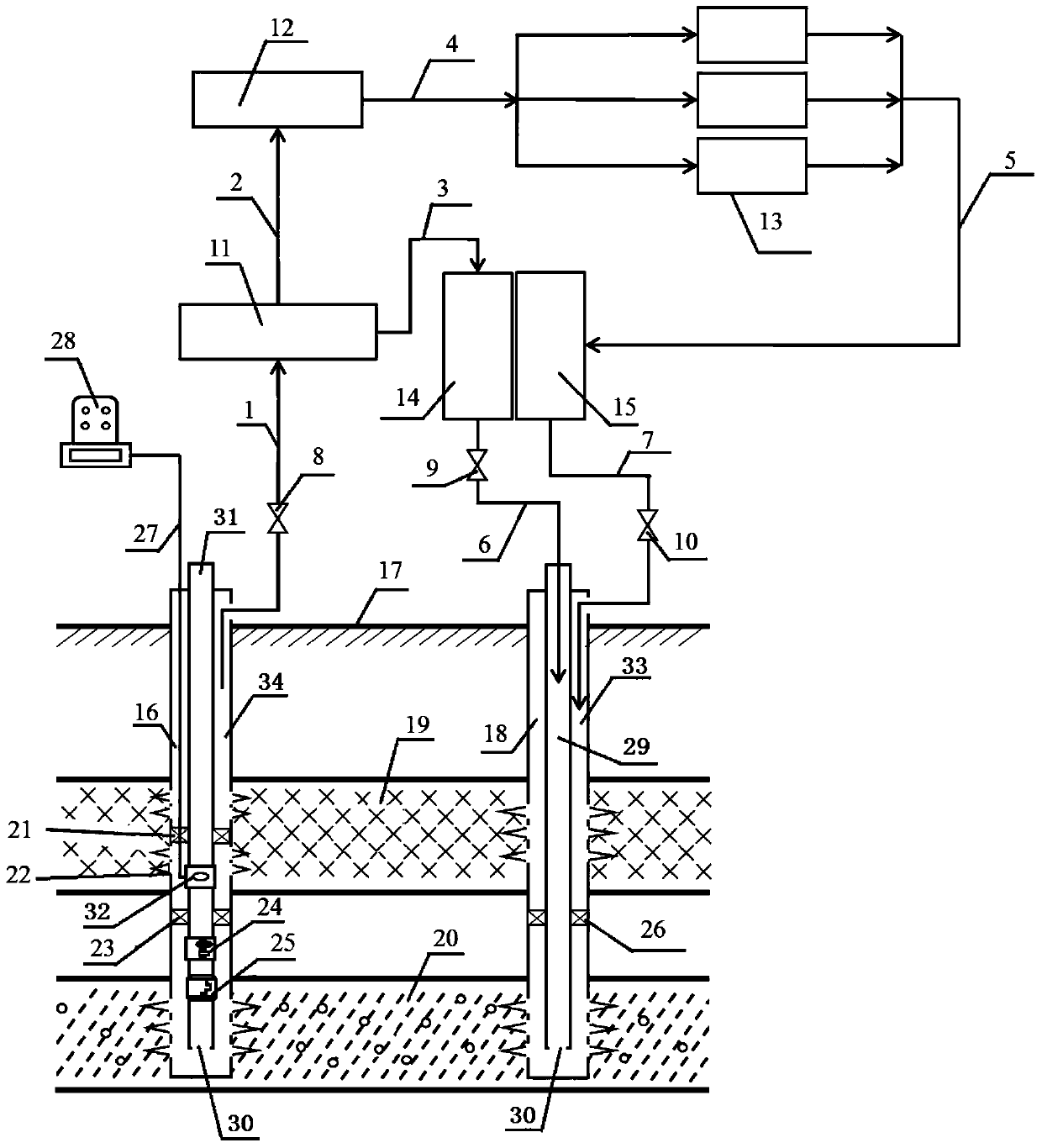 Geothermal extraction of natural gas hydrates and co  <sub>2</sub> Integrated device and method for exhaust gas reinjection treatment