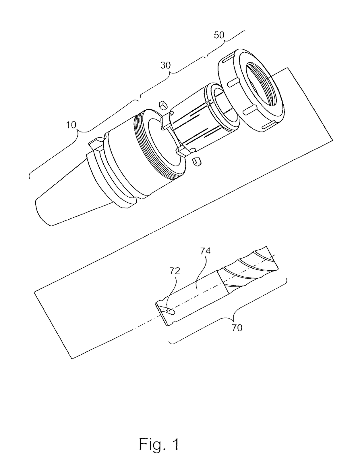 Clamping system and base, collet chuck and rotary tool therefor and method for mounting the rotary tool in the clamping system