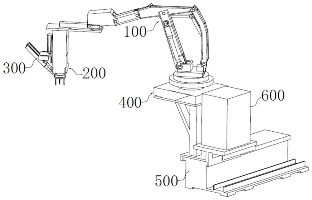 Mechanical arm powder spraying assembly and material distributing machine