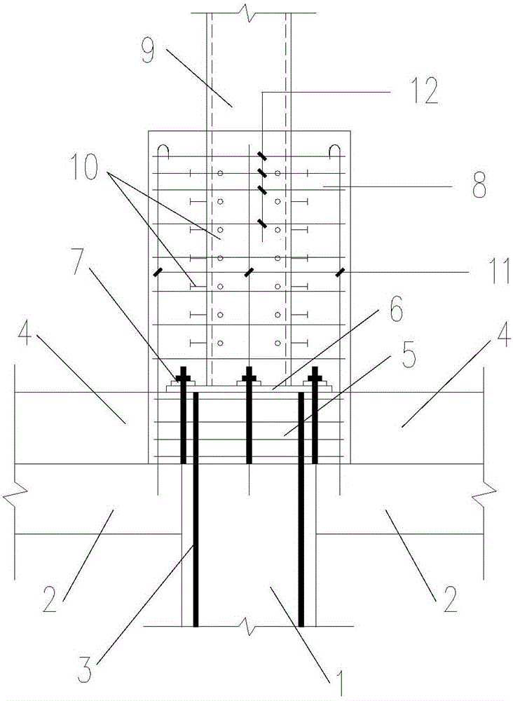 A construction method for adding layered steel frame column foot joints on the top of a multi-storey concrete frame structure