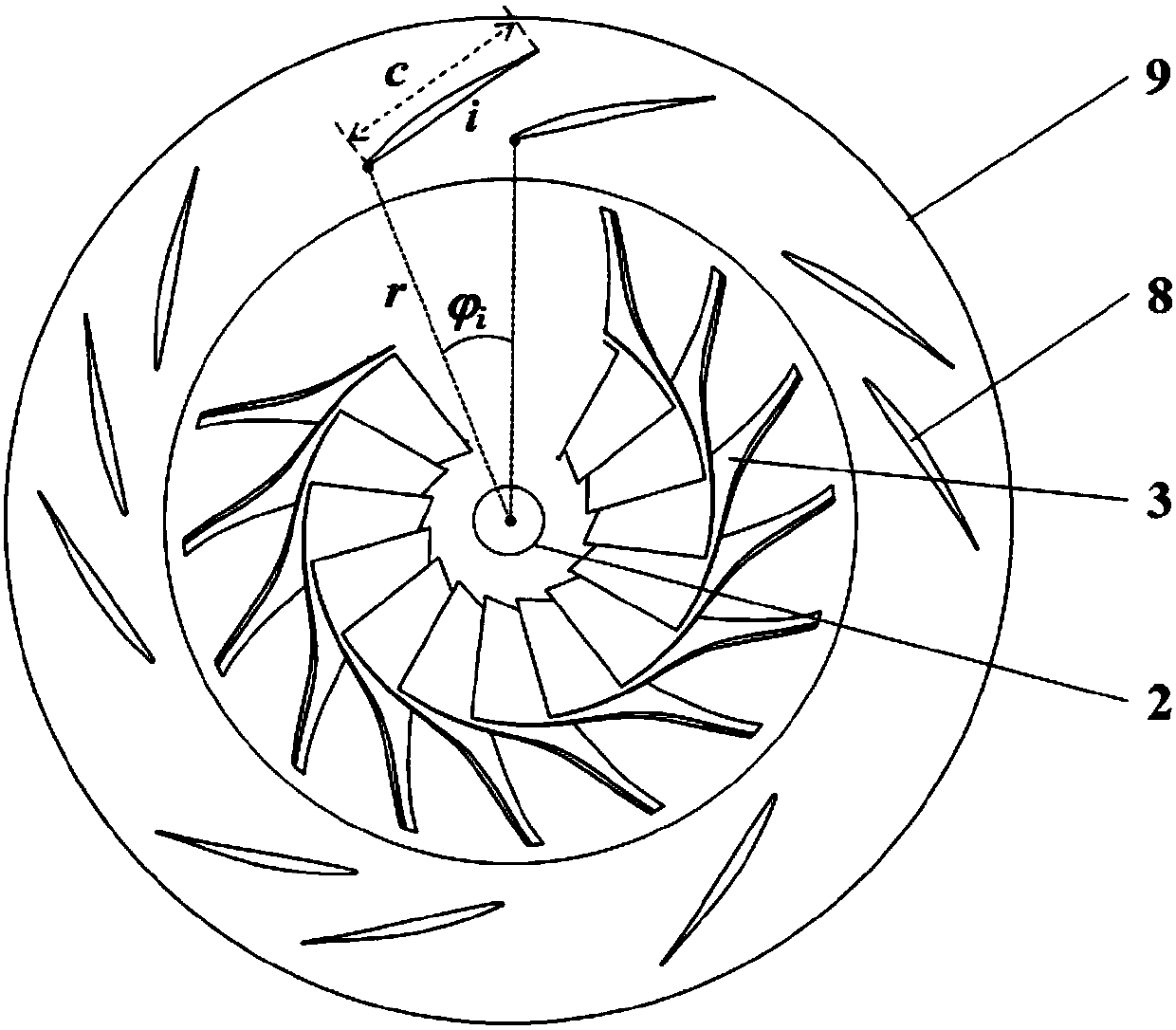 Centrifugal compressor using asymmetrical bladed diffuser with variable blade consistencies in circumferential direction