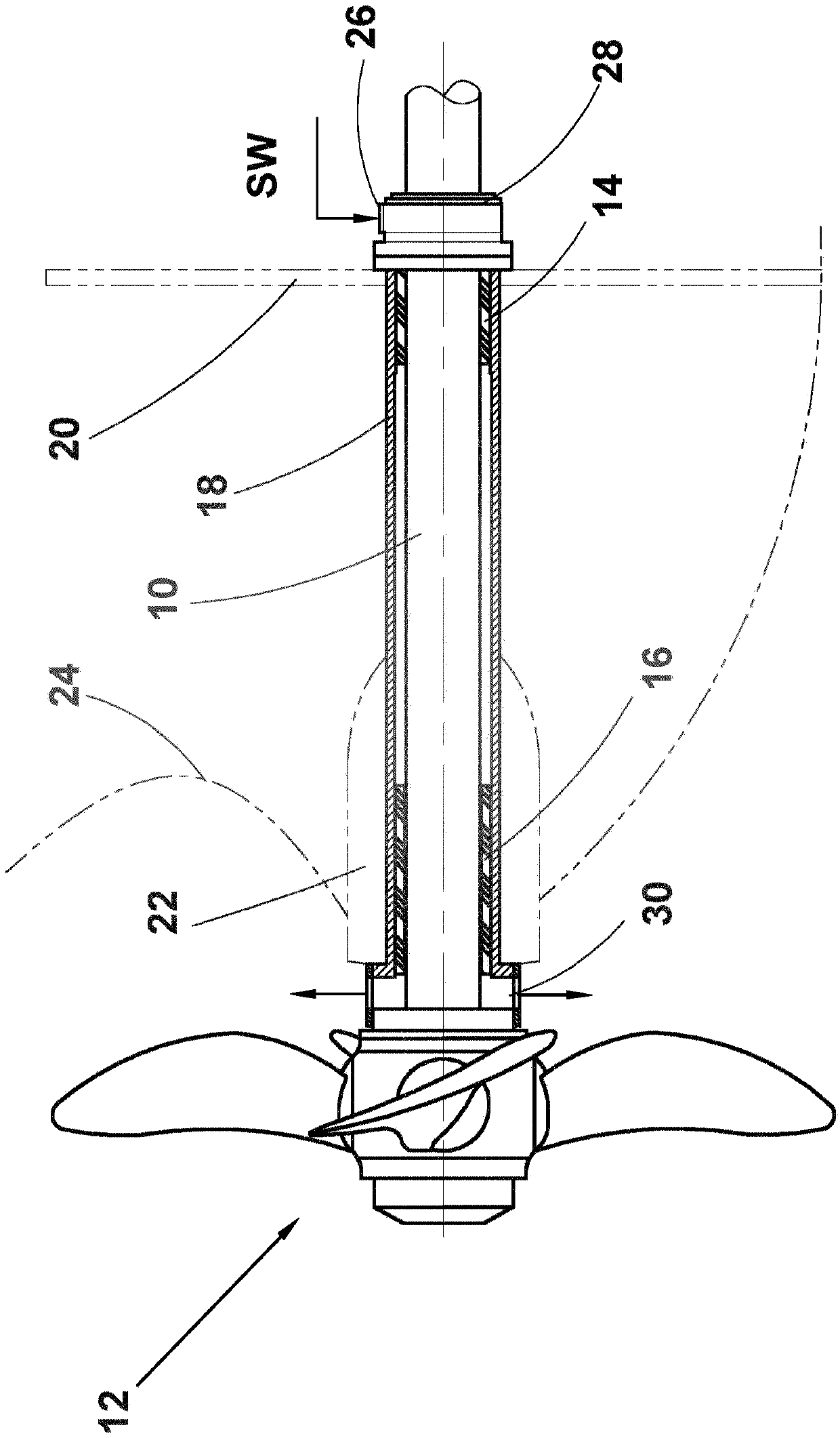 Arrangement for supporting propeller shaft of marine vessel and method of servicing such