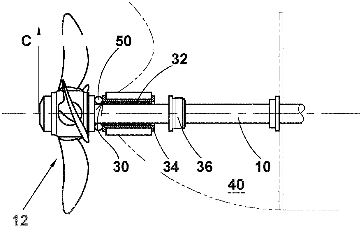 Arrangement for supporting propeller shaft of marine vessel and method of servicing such