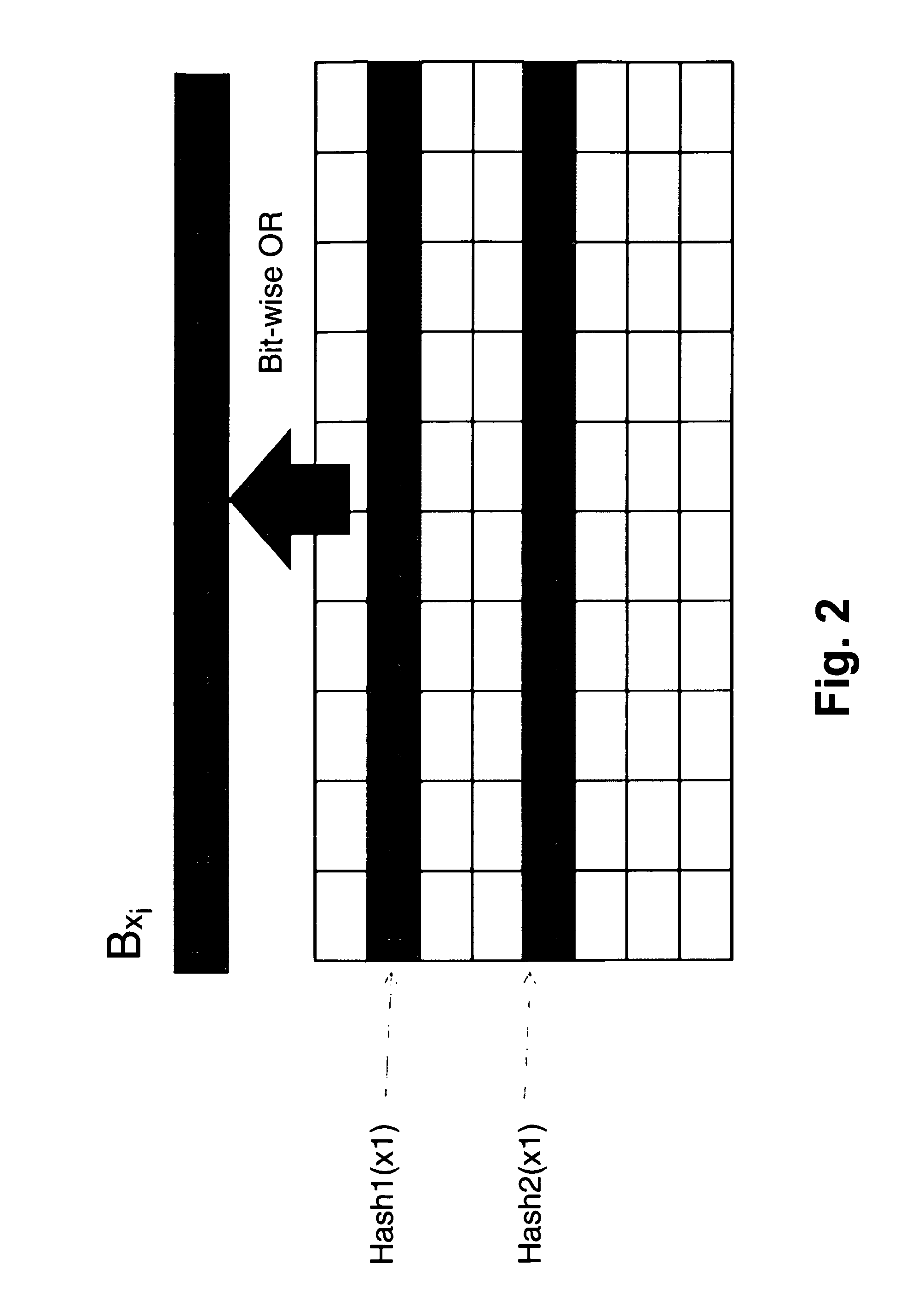 Method and system for probabilistic processing of data using a bit matrix, tuples, and hash values