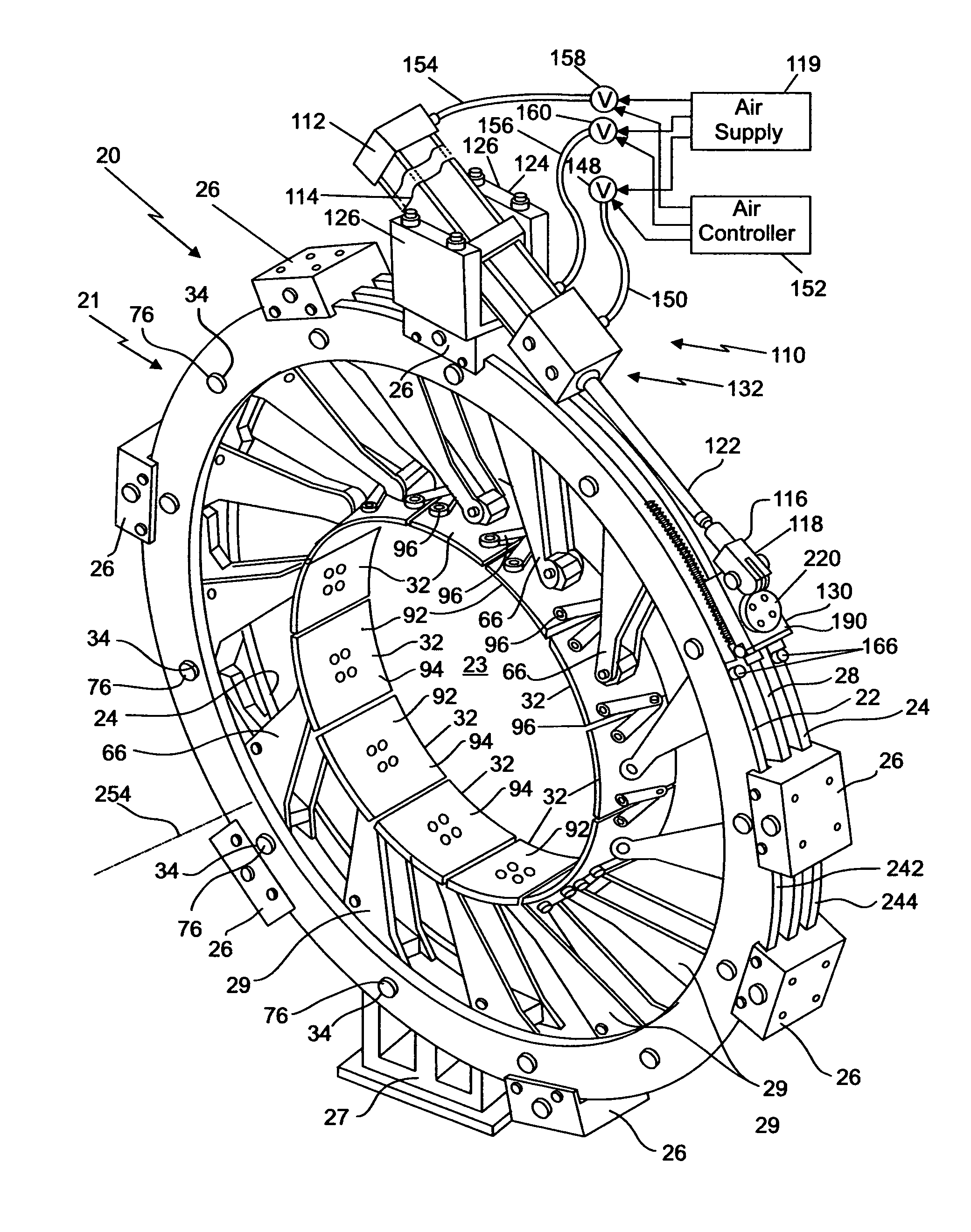 Transfer ring which resists backdriving forces during a tire construction process