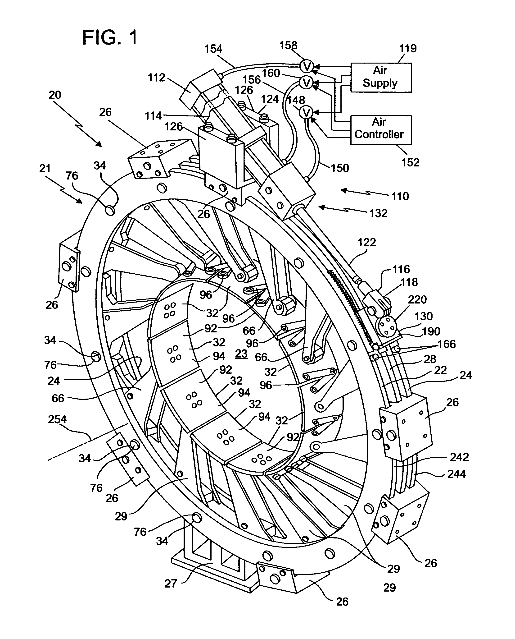 Transfer ring which resists backdriving forces during a tire construction process