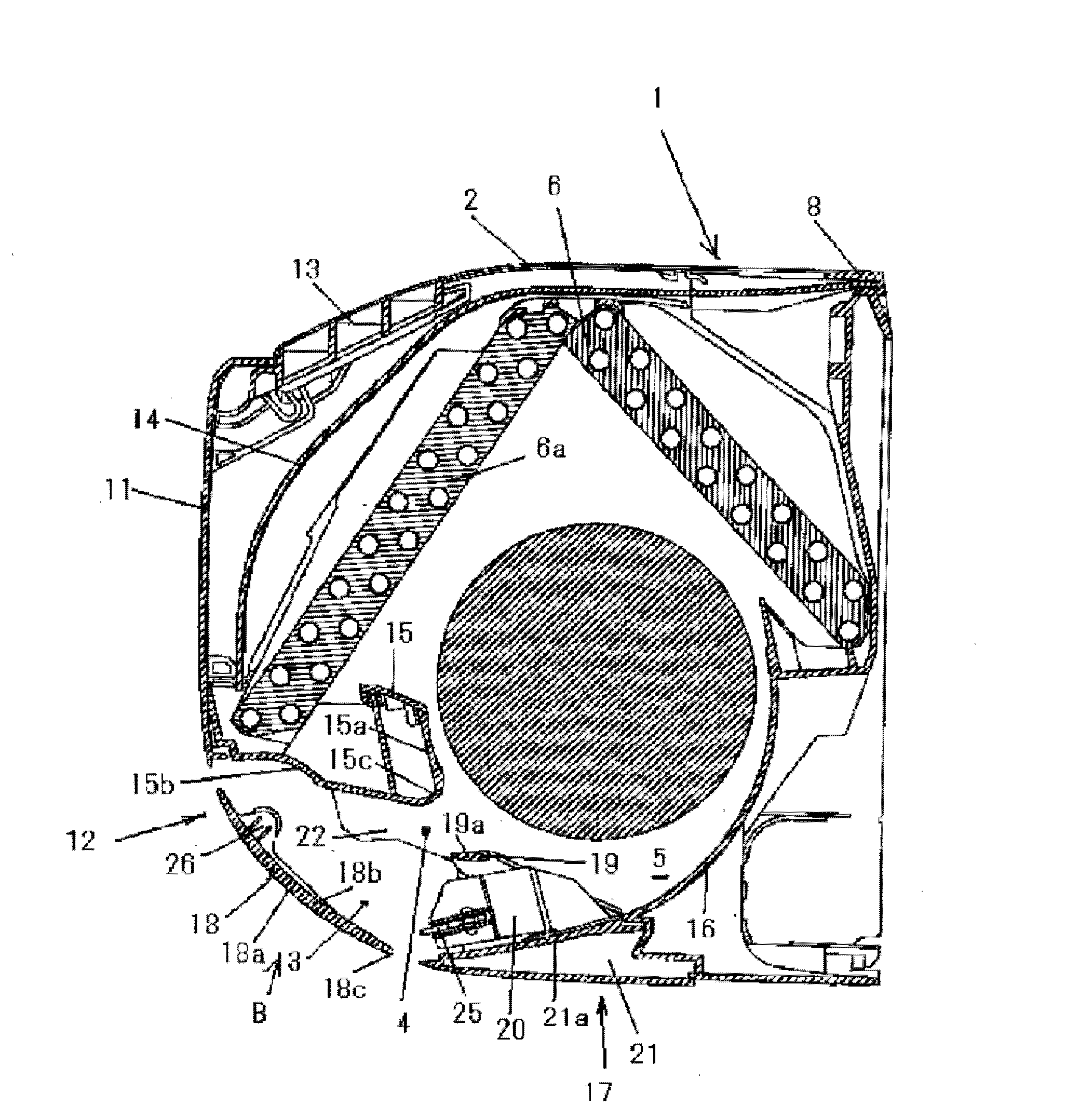 Air flow direction changing device for air adjusting device