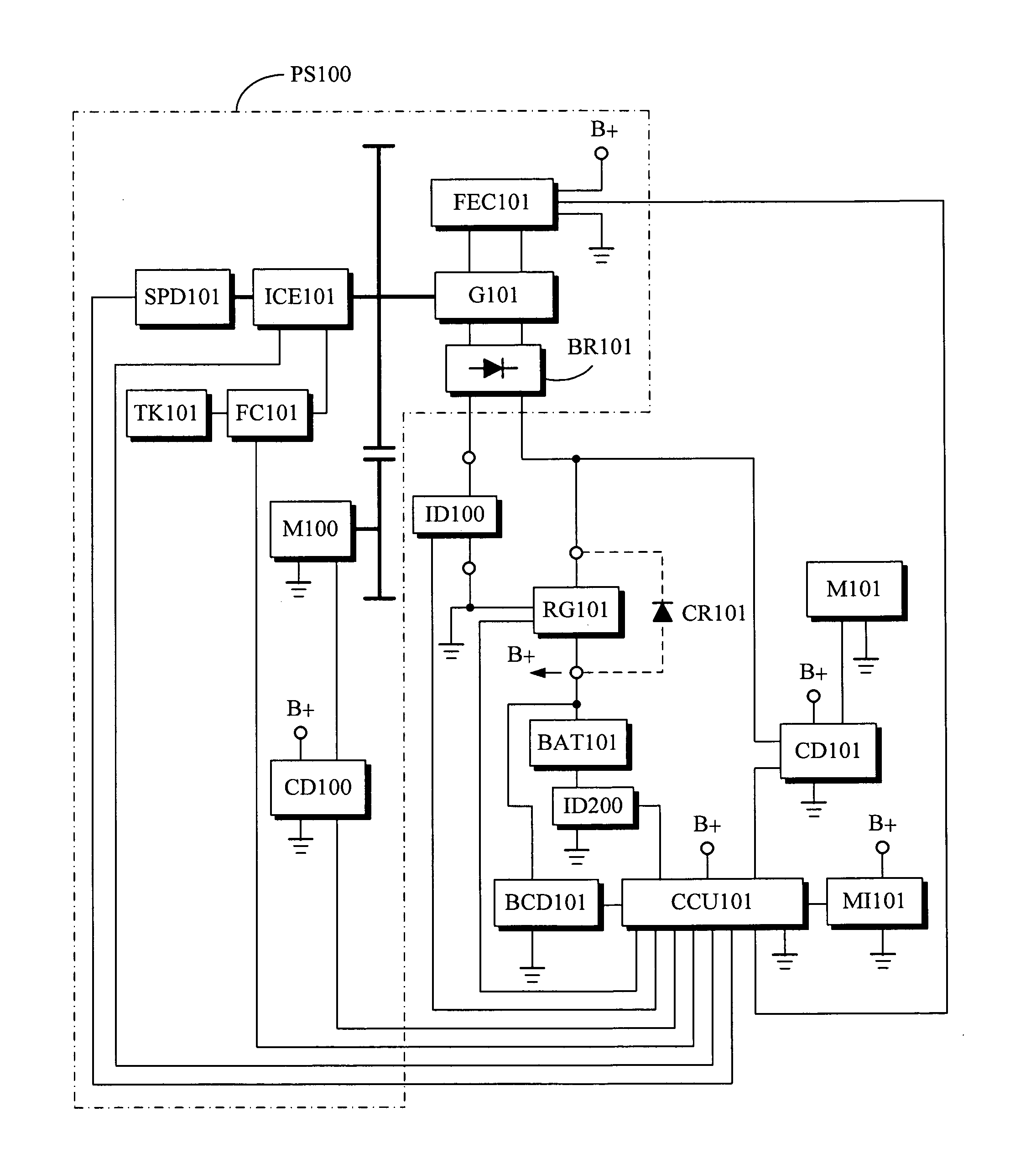 Battery charging coaction and output system with current limit supply