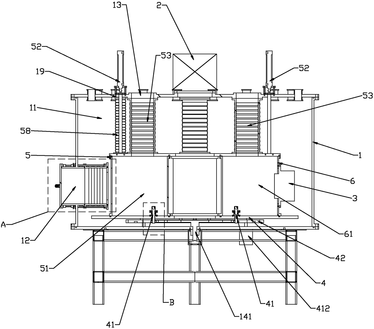 Vertical circumferential circulation continuous type vapor deposition equipment