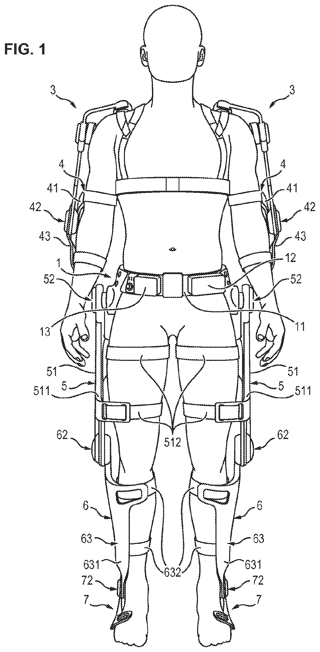 Exoskeleton structure that provides force assistance to the user