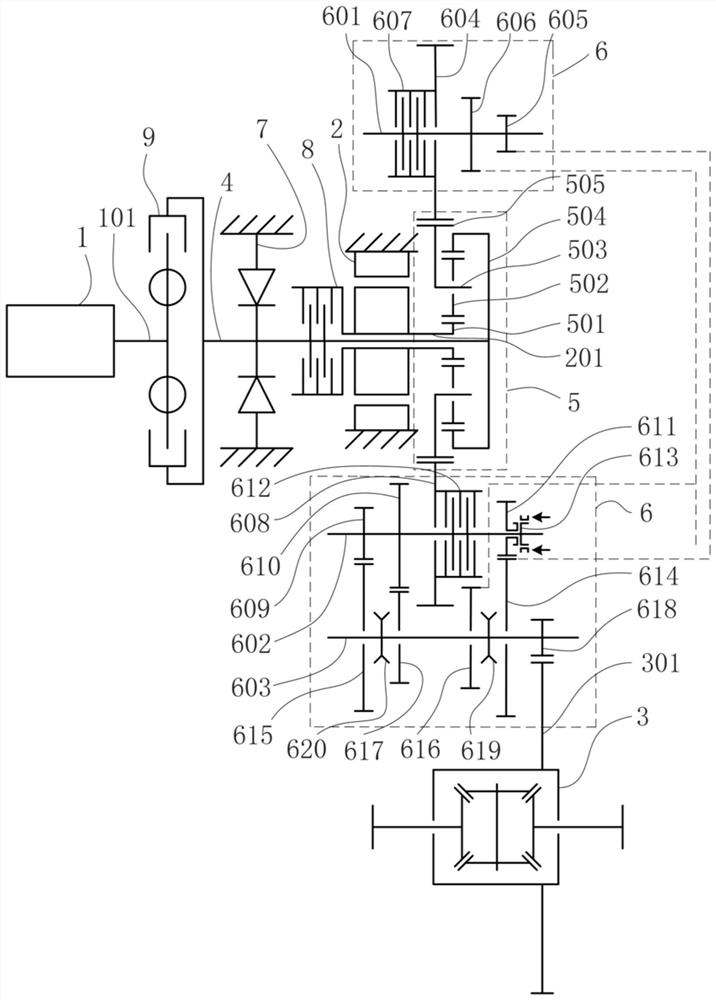 Hybrid power speed changer transmission structure and vehicle
