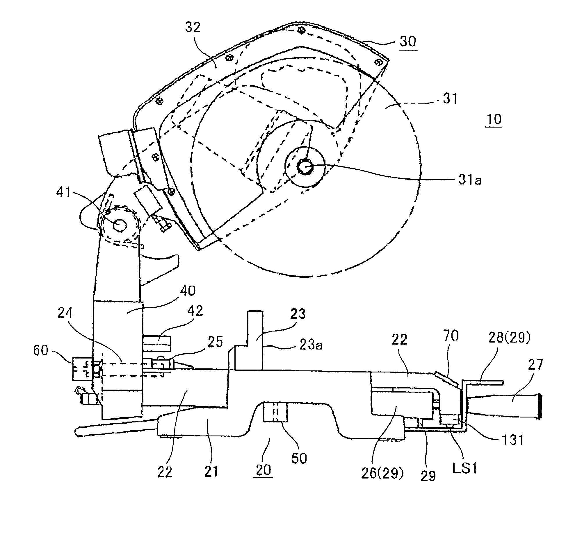 Miter saw for displaying angle of cutter blade cutting workpiece