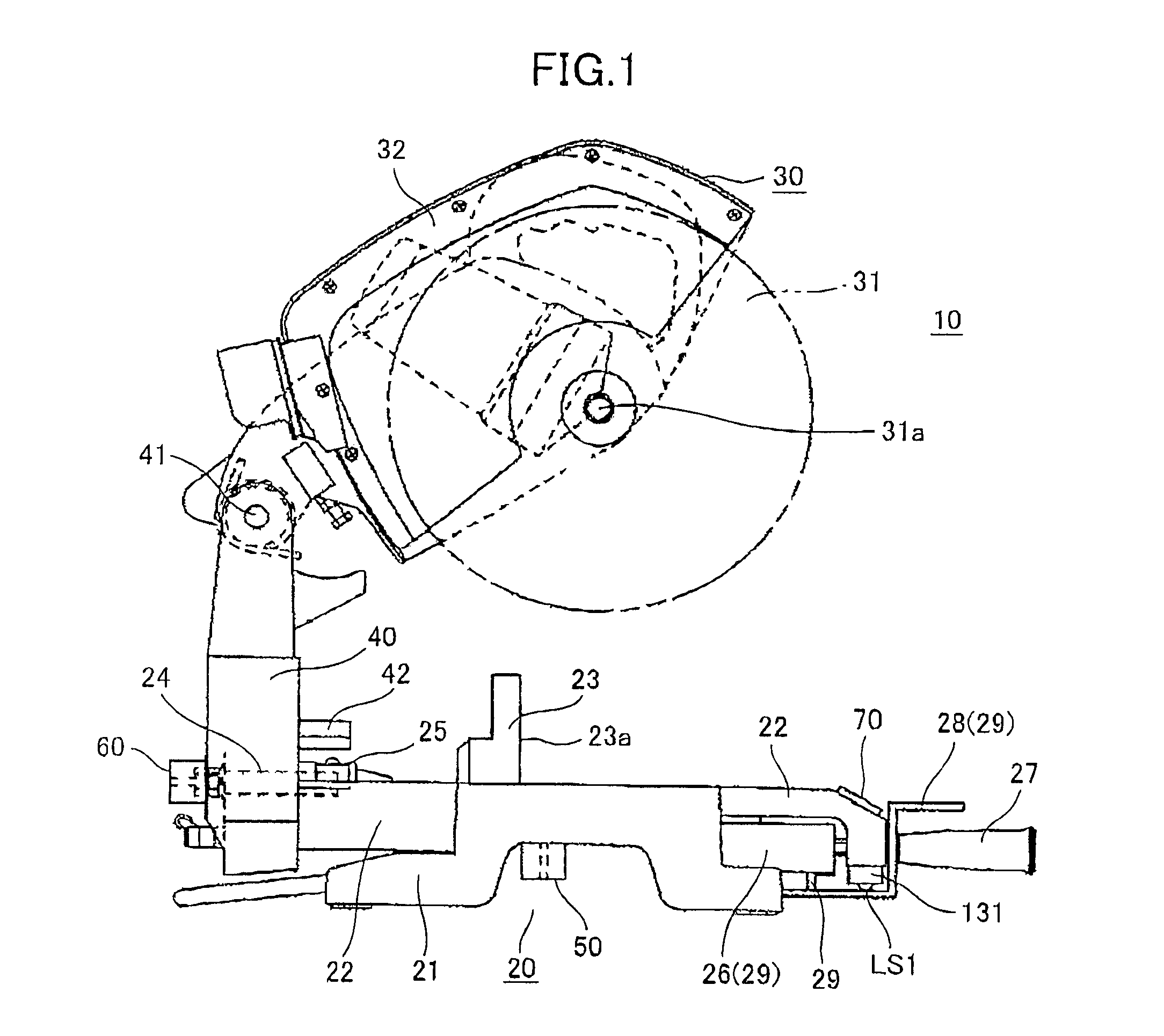Miter saw for displaying angle of cutter blade cutting workpiece