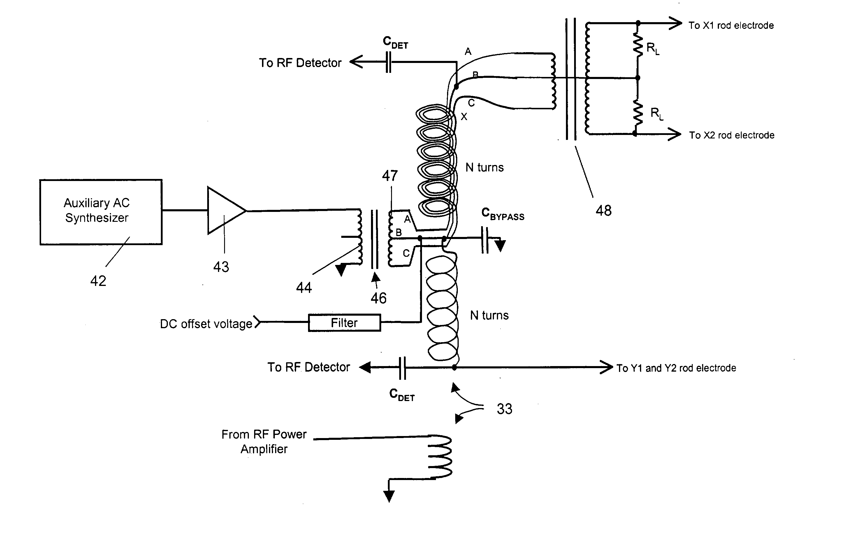 Circuit for applying suplementary voltages to RF multipole devices